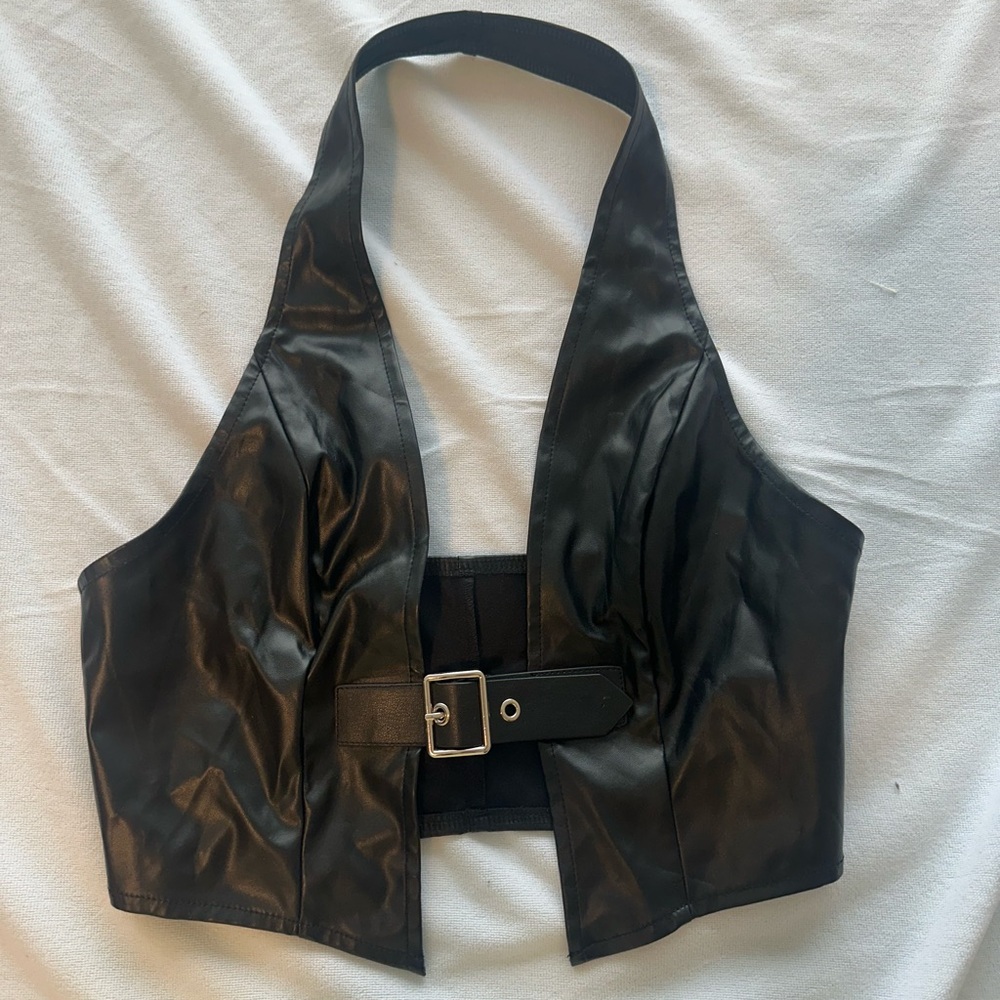 Zara Black Faux Leather Crop Top